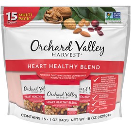 Orchard Valley Harvest Heart Healthy Blend, 1 Ounce Bags (Pack of 15), Almonds, Cranberries, Walnuts, and Chickpeas, Gluten Free, Non-GMO, No Artificial Ingredients