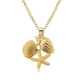 Hremhoo Sea Shell Charm Necklace for Women Summer Beach Starfish Conch Necklace for Women Beachy Jewelry 2025 (Gold Seashell)