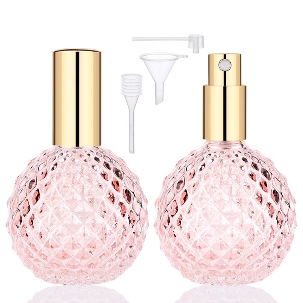 Segbeauty Vintage Perfume Bottles, 2 Pack 100ml Glass Spray Bottle for Perfume, Empty Cologne Travel Bottle Refillable, Makeup Container Atomizer Decorative Bottles Pink Perfume Making Kit for Women