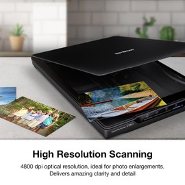 Epson - Perfection V39 II - Color Photo and Document Flatbed Scanner - 4800 dpi Optical Resolution - High-Rise, Removable Lid - Scan to Cloud - USB Power - Image Scanning - Black