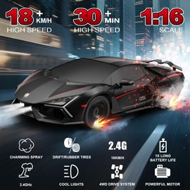 Remote Control Car 1:16 RC Drift Car 4WD High Speed Drift RC Cars 2.4Ghz Racing Sport Toy Cars with LED Lights, Spray, Drifting Tires for Kids Boys Girls Adults Birthday Christmas Party