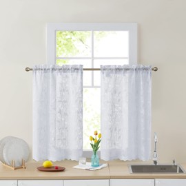 HLC.ME Joyce Lace Sheer Kitchen Cafe Curtain Tiers for Small Windows, Kitchen & Bathroom - 30 W x 36 L Inch (White Tiers, Set of 2)