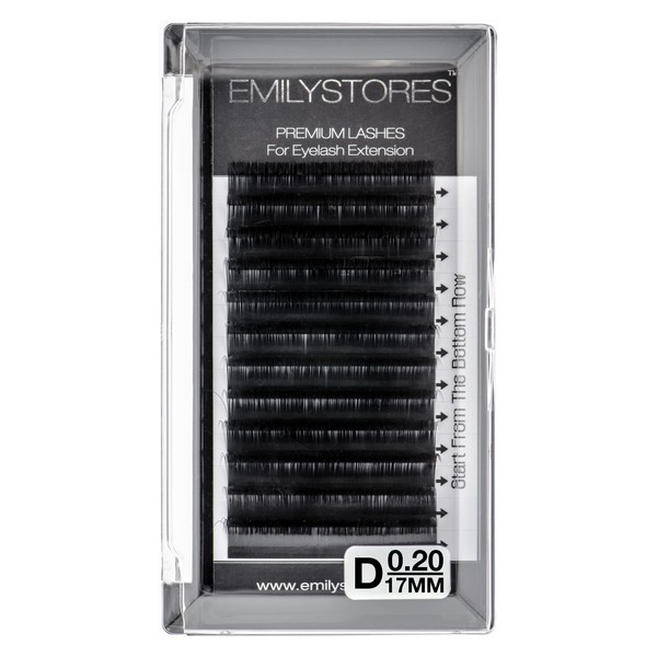EMILYSTORES Eyelash Extensions 0.20mm Thickness D Curl Length 17mm Silk