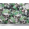 Soimoi Cotton Canvas Fabric Skull,Rose & Anemone Flower Print Fabric