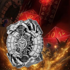 DND Wheel Dice Spiner, Fingertip Gyro, 7-in-1 Magic Hand Metal D&D Dice, DND Starter Set, Magic Hand Roulette Dice Spinner, D&D Gifts with Dragon Gift Bag, Role Playing Board Game Accessories, Silver