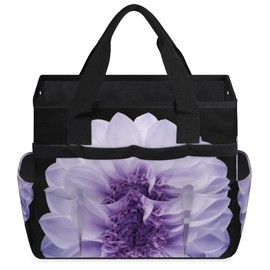 Purple Dahlia Garden Tool Bag Waterproof Gardening Tool Storage Bag with Handle & 10 Pockets Gardening Tote Bag for Women Garden Tool Organizer