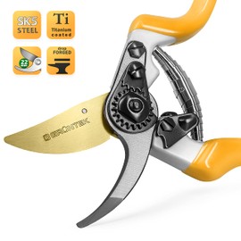 GRÜNTEK Z-25 Titanium Bypass Secateurs - 215mm Ergonomic Garden Pruning Shears with Japanese SK5 Steel Blade, Ideal for Tree, Vine & Garden Maintenance