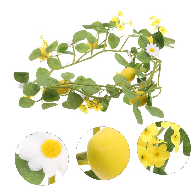 Zerodeko Realistic Lemon Rattan Garnish Lemon and Leaves Garland for