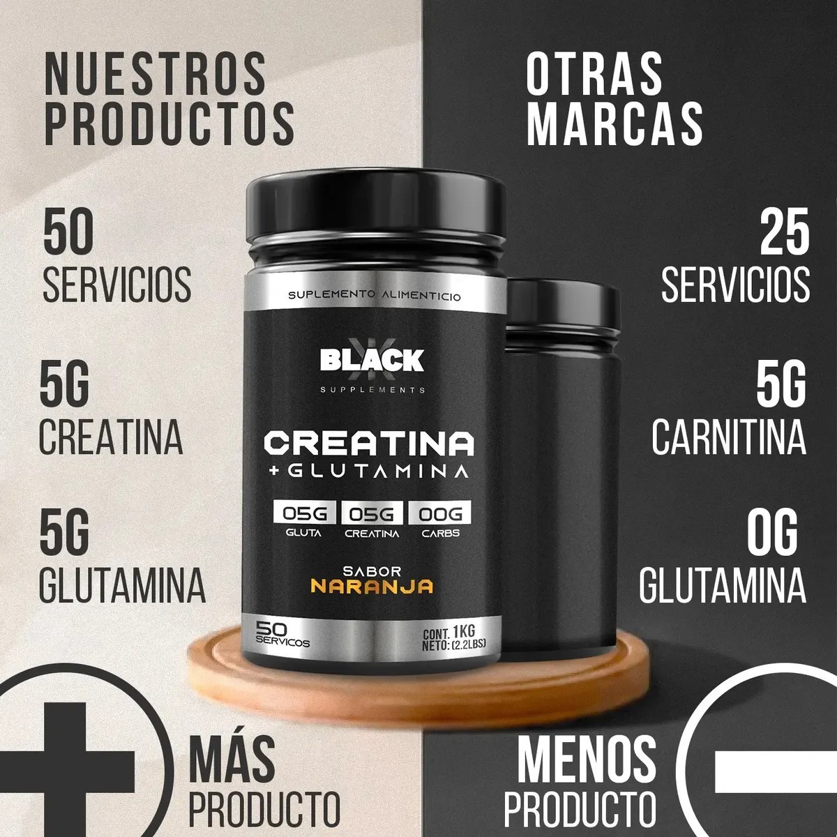 Black 1kg Creatina  Glutamina 50 Servicios Varios Sabores
