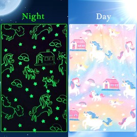 Unicorn Blanket Glow in the Dark Children's Cuddly Blanket Fluffy Girls Gifts 6-14 Years Birthday Couch Sofa Throw Blanket Fleece Blanket Room Decoration Wool Blanket (Unicorn House, 120 x 160 cm)