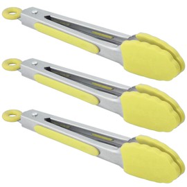 HINMAY Mini Tongs with Silicone Tips 7-Inch Small Serving Tongs, Set of 3 (Yellow)