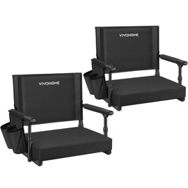 VIVOHOME Stadium Seats with Back Support and Cushion, 2 Pack Portable Bleacher Chairs with Cup Holder and Shoulder Strap, Gray