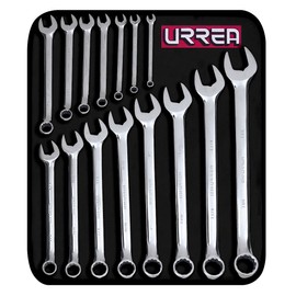 URREA 12-Point Combination Wrench Set - 15-Piece (5/16" - 1-1/4") Mechanics Tool Kit with Roll-up Storage Pouch & Fully Polished Nickel-Chrome Finish - 1200F