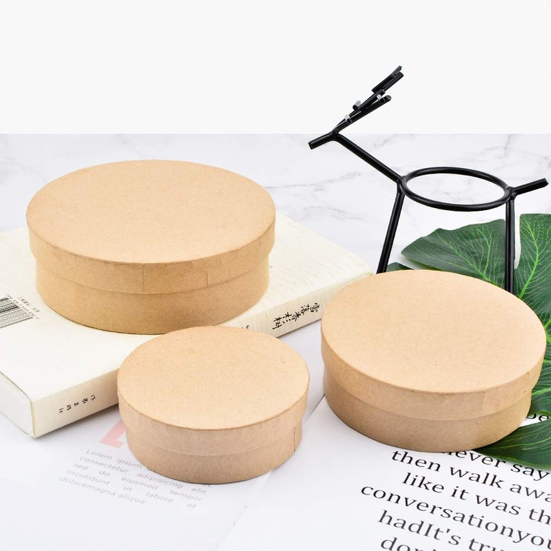 WANDIC Paper Mache Boxes - Set of 3 Round Kraft