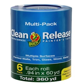 Duck Duck Clean Release Blue Painter's Tape 1-Inch (0.94-Inch x 60-Yard), 6 Rolls, 360 Total Yards, 240459