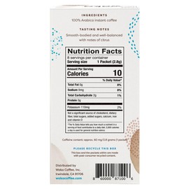 Waka Premium Instant Coffee Sachets — 100% Arabica Freeze Dried Beans — For Hot or Iced Coffee (8 Count, Medium Roast)