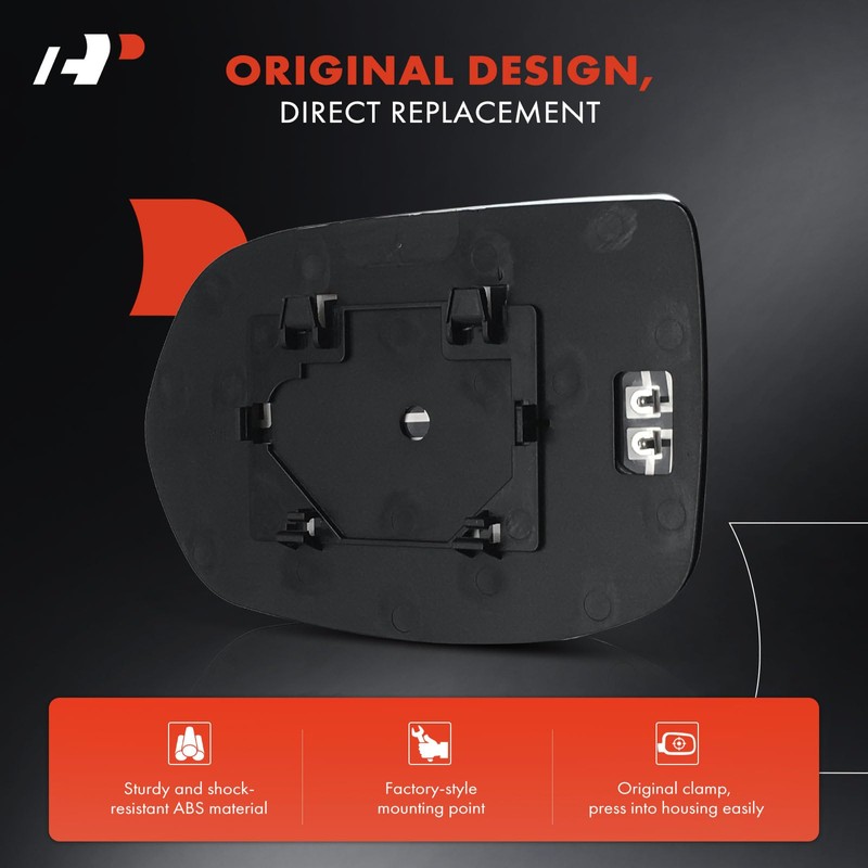 A-Premium Right Passenger Side Heated Mirror Glass with Backing Plate