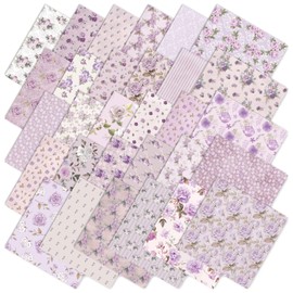 JarThenaAMCS 60Pcs Vintage Floral Fabric Squares Purple Flower Cotton Fabric Bundles Small Retro Sewing Fabrics for DIY Handmade Crafting Party Decor, 10 x 10 Inch