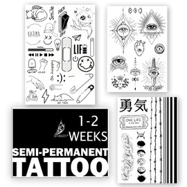 AWAKEN Tattoo Temporary Temporary Tattoo Sticker Waterproof Vegetable Shape Lasts 1-2 Weeks 3 Sheets Kanji Japanese Emoji Arm Eyes Providence (Pack of 5)