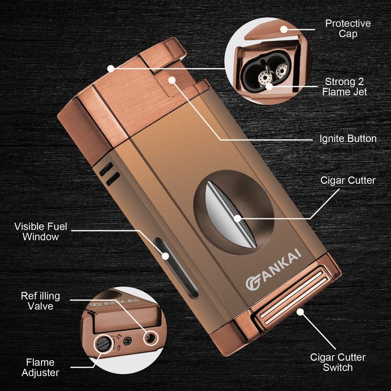 FANKAI Torch Lighter with Cigar V Cutter, Cigar Lighter Double