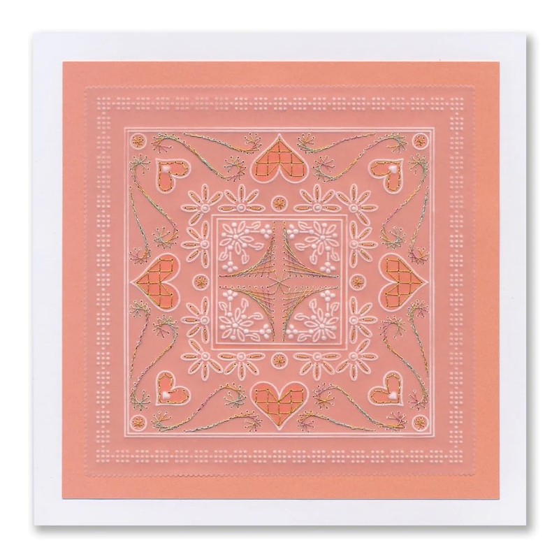 Clarity Stamps Tina's Hearts & Swirls Embroidery Parchlet A6 Square