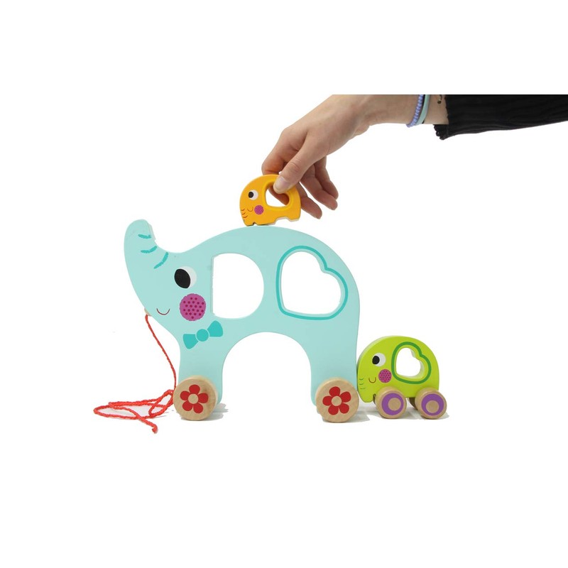 JAMARA Kidiwood 460875 Wooden Toy Pull Elephant Family, 3 Pieces,