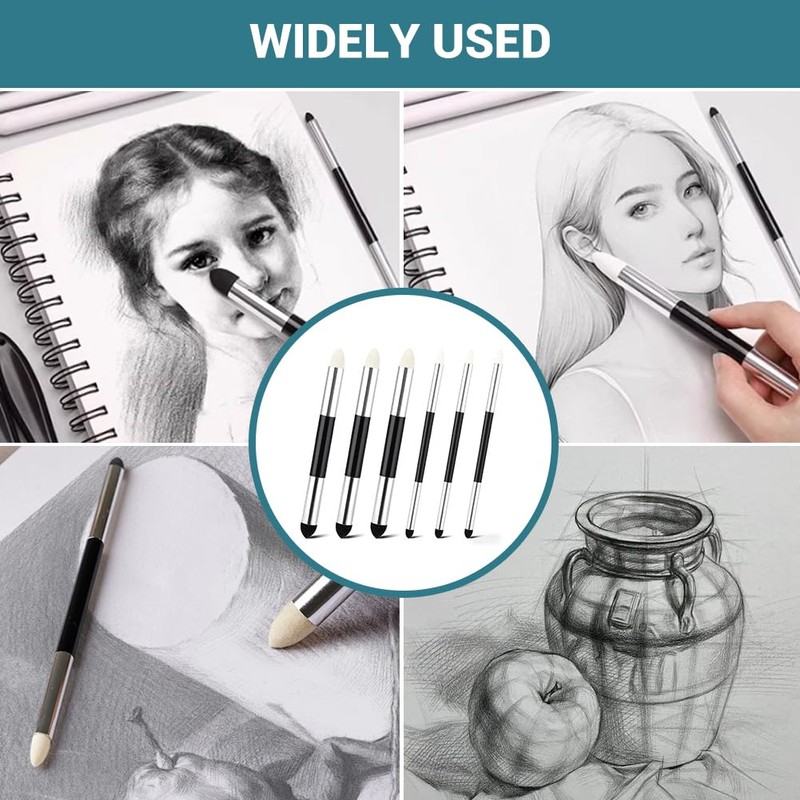6 Pcs Artist Blending Stumps, Double-Headed Blending Stump Pencil Rubbing