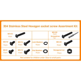 CLAHJQX 280 Pcs Black Bolts and Nuts Kit - M5-0.8 x 8/10 / 12/16 / 20/25 / 30 mm Button Head Socket Cap Screws Nuts Washers Assortment Kit with Hexagonal Socket Screwdriver Bit