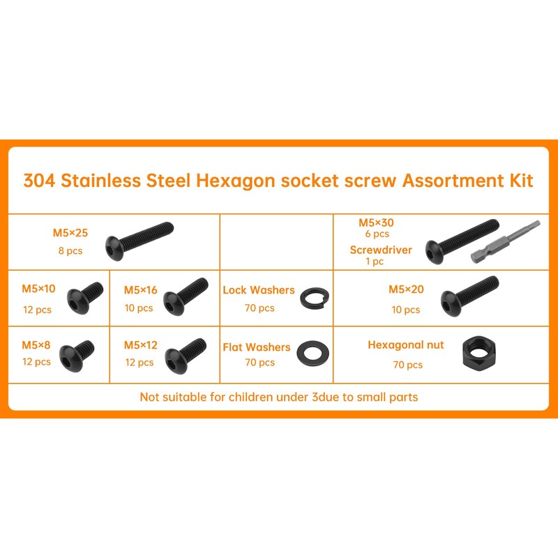 CLAHJQX 280 Pcs Black Bolts and Nuts Kit - M5-0.8