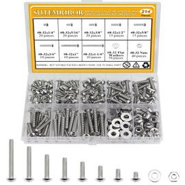 Sutemribor 214 Pieces #8-32 x 1/4", 5/16", 3/8", 1/2", 5/8", 3/4", 1", 1-1/4", Button Head Socket Cap Screws Nuts Washers Assortment Kit