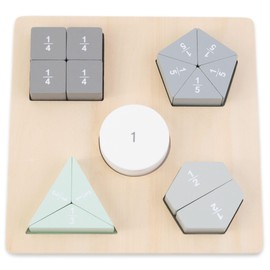 Mamabrum Wooden Puzzle - Montessori Puzzle - Fractions and Geometric Figures, Number Recognition, Geometric Figures, Fractions, 16 Colourful Blocks Puzzle for Children, Math Game