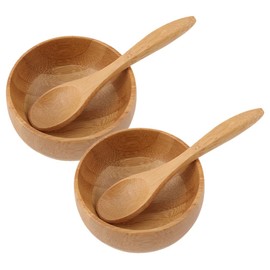 Ipetboom 2 Sets Face Mask Mixing Bowl Set Bowl and Spoon Bamboo DIY Facial Tools for Skin Care Facial Mask Bowl