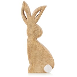 com-four® Decorative Rabbit Made of Mango Wood, Decorative Wooden Easter Bunny for Standing, Stand Rabbit as Easter Decoration (1 Piece, Rabbit with Plush Tail)