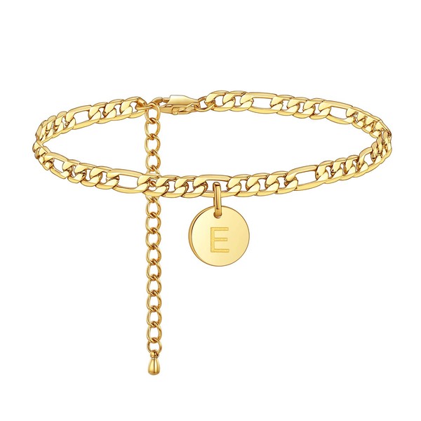 FOSIR 18K Gold Plated Stainless Steel Initial Anklet for Women