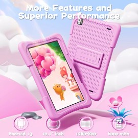 SGIN Kids Tablet 10.1" Android 13 Tablet for Kids 128GB PC WiFi Parental Control - T10S-pink-anti-fall-4+128