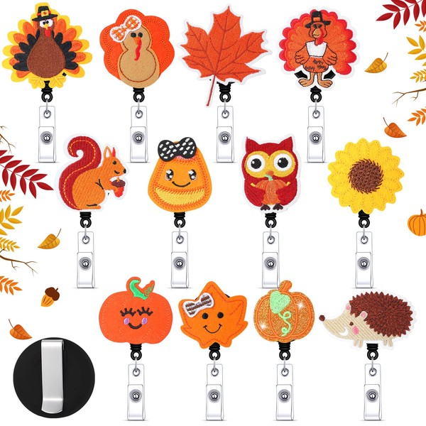 Giegxin 12 Pcs Fall Badge Reels for Nurse Thanksgiving Retractable