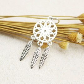 Sterling Silver Dream Catcher Circle Disc Angel Wing Feather Drop Charm Pendant