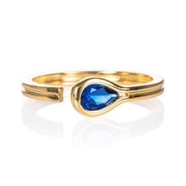 namana Dainty Sapphire Ring in Gold for Women, Simple Gold Ring for Women with a Blue Pear Shaped Stone, Gold Plated Ladies Ring with a Navy Blue Stone, Adjustable Blue Ring for Women