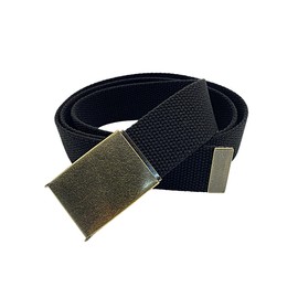 WAUNEE Canvas Belt Web Belt Military Belt Golf Belt Uniform Belt with Antique Brass Flip-Top Buckle and Tip 45" Long Antique Brass Buckle(Black)