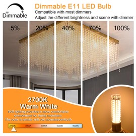 E11 LED Bulb Dimmable,100W Halogen Bulbs Equivalent,T4 Mini Candelabra LED Bulb Dimmable 10W 1000LM,Warm White 3000K,120V 75W 100W JDE11 LED for Ceiling Fans,Chandeliers,Cabinet Lighting,4 Pack
