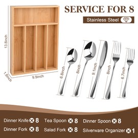 40 Piece Silverware Set with Drawer Organizer for 8, Heavy Duty Stainless Steel Flatware Cutlery Set, Fork Spoon Knife Set with Kitchen Essentials Organizer, Rust-proof, Dishwasher Safe