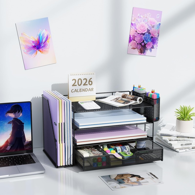 gianotter Desk Organizers and Accessories with File Holder, 4-Tier Desk