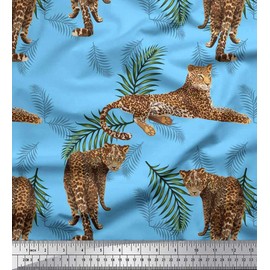 Soimoi Velvet Fabric Leaves & Leopard Animal Printed Craft Fabric by The metre 58 Inch Wide