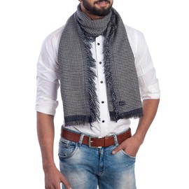 ROYALZ Scarf for Men Neckerchief Checked or Striped 100% Cotton Men's Scarf Men's Scarves Stripes Checked Light Soft - All Year Round Multicoloured, Navy blue / white