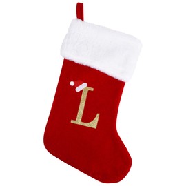 20 Inches Monogram Christmas Stockings with Letters, Large Super Soft Christmas Stockings Red Velvet with White Super Soft Plush Cuff for Christmas Xmas Tree Holiday Fireplace Family Decor Gifts (L)