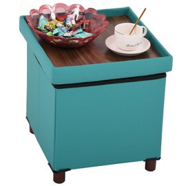 Dorriss Storage Ottoman, Ottoman with Storage for Living Room Ottoman Square Tray Bedroom Cube Foot Rest Stool With Legs Small Ottomans Coffee Table Lid Foldable Footstool Faxu Leather 15(Light Green)