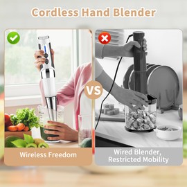 Cordless Immersion Blender Handheld: 3-in-1 Rechargeable Electric Hand Blender Stick, 21-Speeds & 3-Angle Adjustable with 700ml Beaker, Egg Whisk and Beater for Smoothies, Soup,Puree,Baby Food (White)