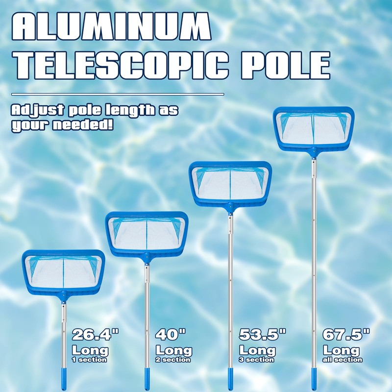 Pool Skimmer - Pool Net with Pole, 4 Section, 26.4"-66.5"