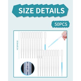 TOZBLEU Dropper Pipettes, Pack of 50 3 ml Pipettes, Plastic Transfer Pipettes, Plastic Pipette Plugs, Plastic Dropper, Disposable Pipettes, Drinking Pipette, Pipette Drain, Pipette Barrel