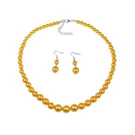 xuzhiyuan Fashion Classic Faux Pearl Red Carnelian Jewelry Set Necklace Earrings for Women-Yellow